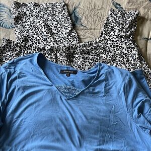 Ellen Tracy Blue Pajama Set with Black and White Leopard Print